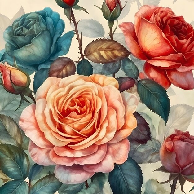 Papel pintado elegante ramo de rosas en acuarela