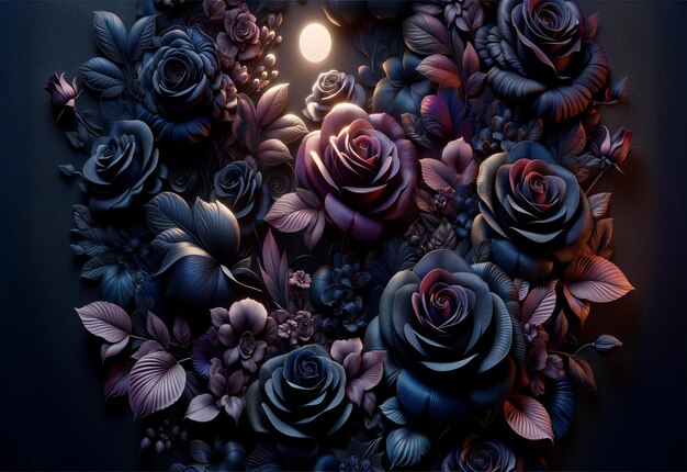 Papel pintado floral 3D con un toque de misterio con un jardín de rosas de medianoche