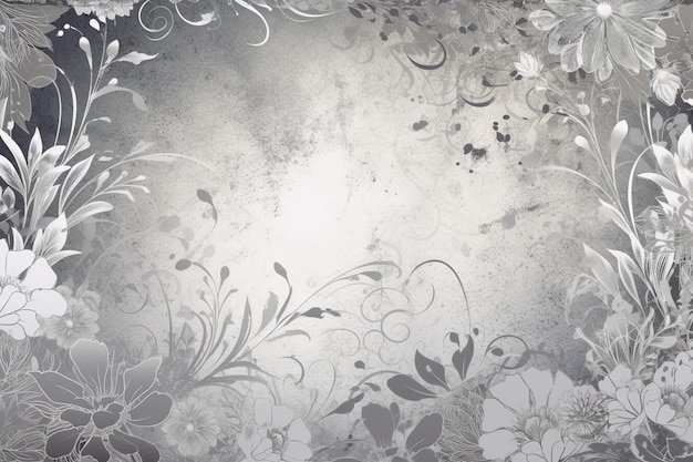 Foto un papel pintado floral gris y blanco con un patrón floral.