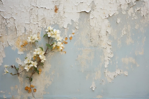 Papel pintado floral en una pared de hormigón