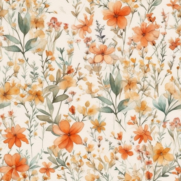Un papel pintado floral que está impreso con flores naranjas y rojas.
