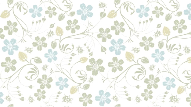 Un papel pintado floral en verde y azul con algunas flores.