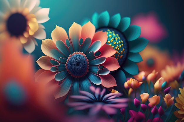 Un papel pintado de flores de colores con un fondo de flores.