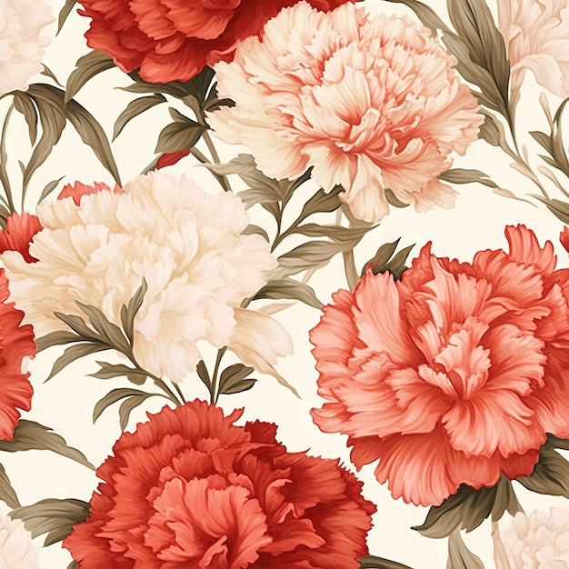 Un papel pintado con flores y hojas rojas y blancas que dicen peonías.