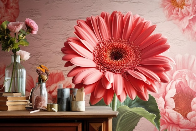 Un papel pintado de flores que dice gerbera en él