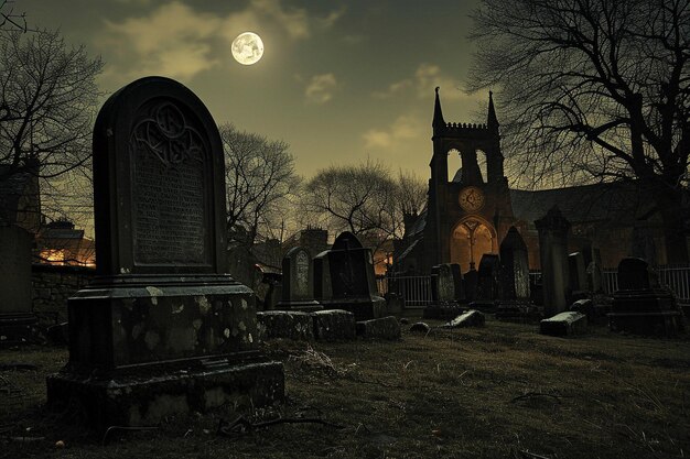 Papel pintado de Halloween con cementerio por la noche