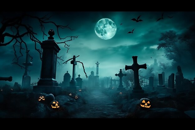 Papel pintado de Halloween con cementerio por la noche