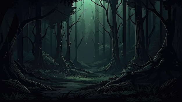 El papel pintado de la ilustración del bosque oscuro espeluznante
