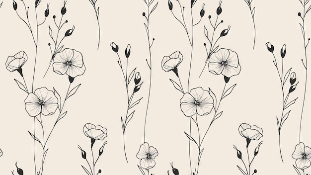 Papel pintado minimalista de flores en blanco y negro
