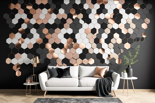 Papel pintado moderno de mosaico negro y oro rosa