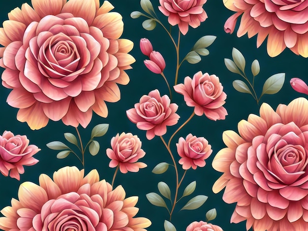 Un papel pintado con motivos florales y un fondo verde.