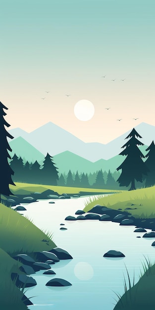 El papel pintado de paisaje minimalista de Tranquil Stream en calidad de 8k