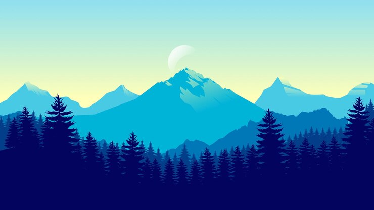 Papel pintado de paisaje de montaña azul en un estilo de diseño plano minimalista