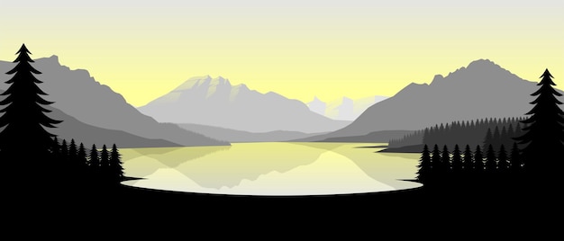 Papel pintado de paisaje de montaña gris en un estilo de diseño plano minimalista