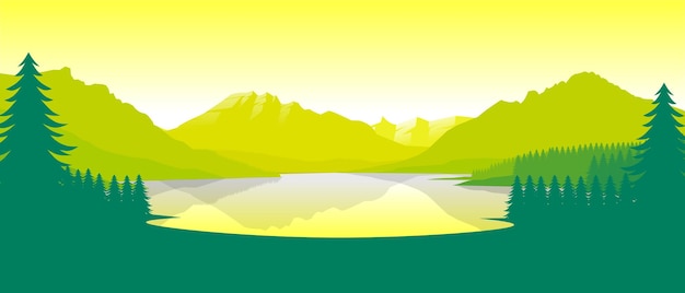 Papel pintado de paisaje de montaña verde en un estilo de diseño plano minimalista