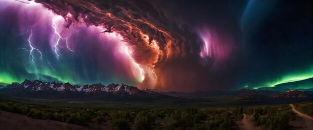 Papel pintado de paisaje panorámico del cielo nocturno de Aurora Borealis