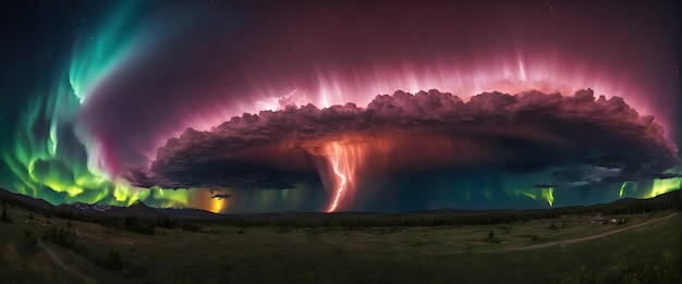 Papel pintado de paisaje panorámico del cielo nocturno de Aurora Borealis