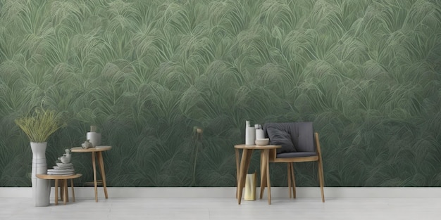 Foto un papel pintado con un patrón de hojas de palma en verde y blanco.