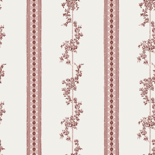 Papel pintado con rayas florales rojas y rosas