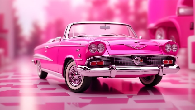 Foto papel pintado rosa coche clásico