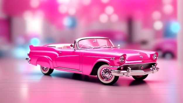 Papel pintado rosa coche clásico