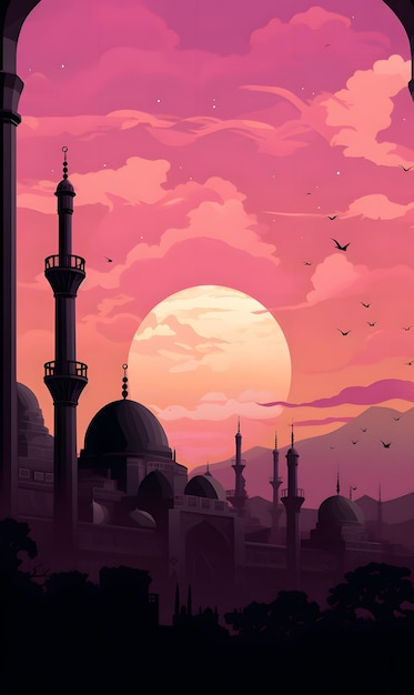 papel pintado de silueta de la mezquita