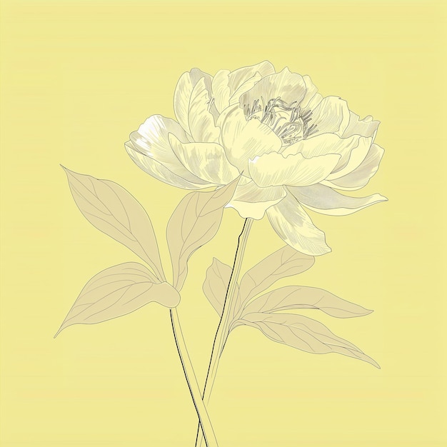 Papel pintado con una sola ilustración de peonía en un fondo amarillo Diseño gráfico Formato cuadrado