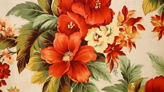 Papel pintado Vintage Hawaii patrón floral retro Generado por IA