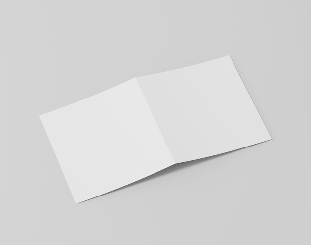 Papel plegado de dos hojas en blanco en el folleto cuadrado de fondo vacío representación 3d del folleto de dos pliegues