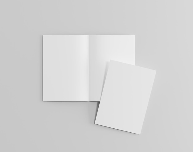 Papel plegado de dos hojas en blanco sobre el fondo vacío folleto a4 folleto de dos pliegues representación 3d 3d i