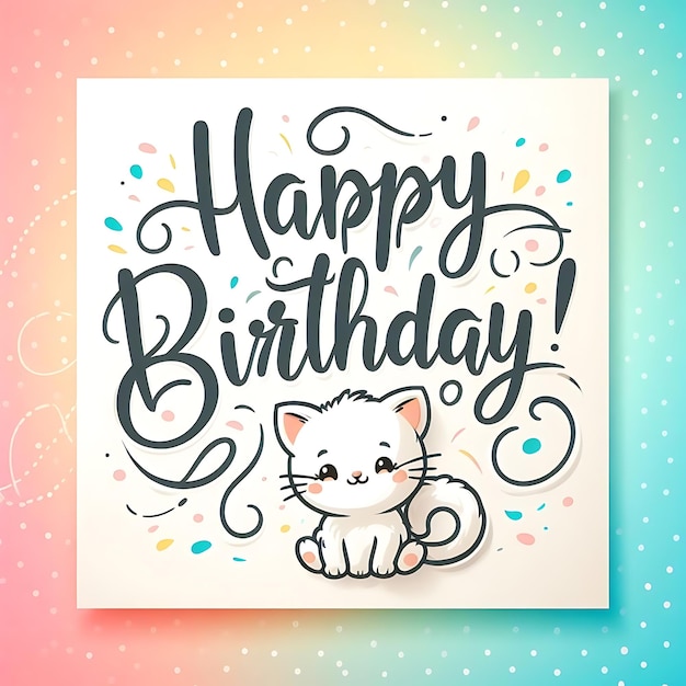 un papel que dice feliz cumpleaños con un gato en él