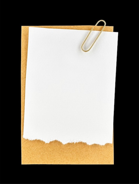 Papel rasgado de textura laranja branca com clipe