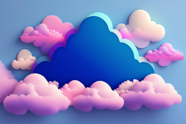 Un papel recortado de una nube con un cielo rosa y azul de fondo.