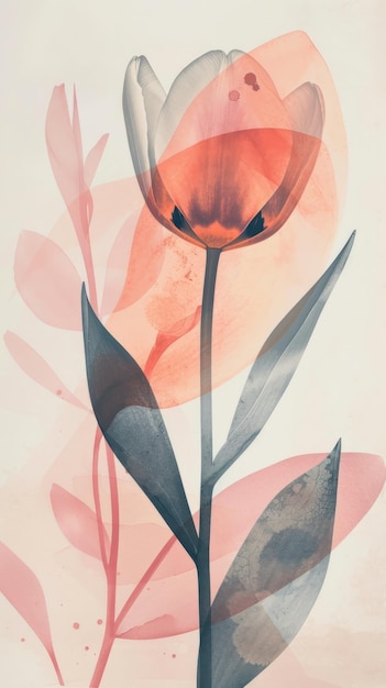 El papel tapiz de la acuarela del tulipán pinta el pétalo de la flor