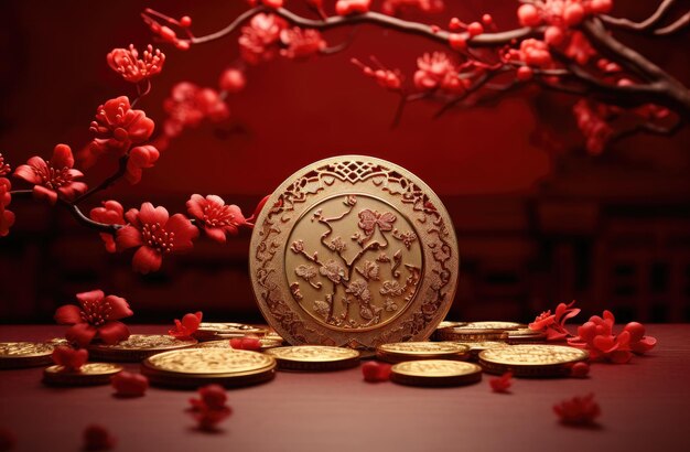 papel tapiz de adorno del año nuevo chino con monedas de oro