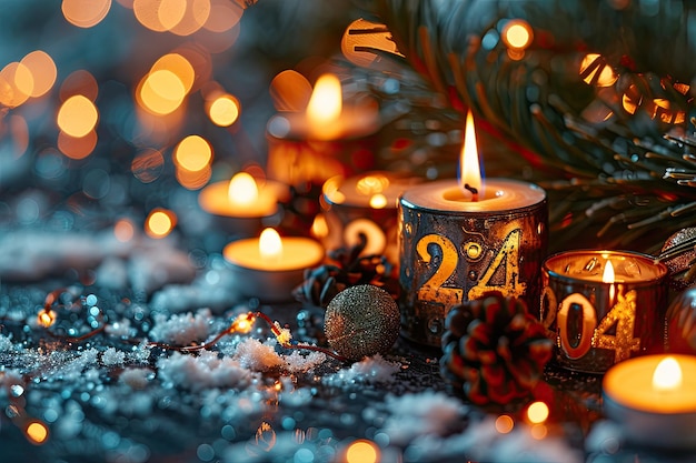 papel tapiz de año nuevo con fuegos artificiales y velas