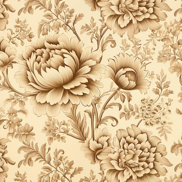 Papel tapiz antiguo con un patrón floral beige