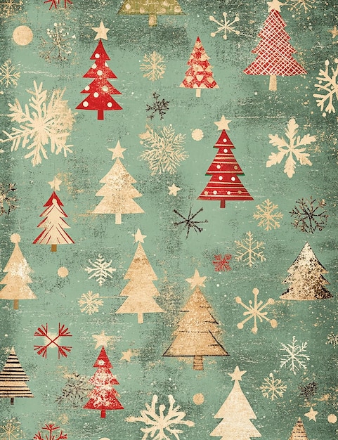 un papel tapiz con un árbol de Navidad y copos de nieve