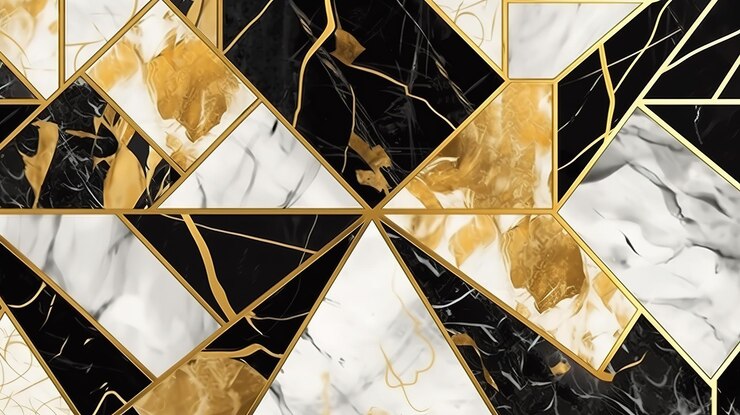 Papel tapiz art deco repetitivo de oro Color brillante Generativo Ai