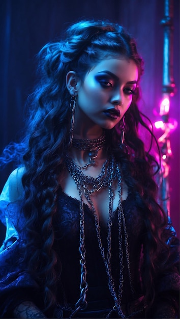 Foto papel tapiz cadenas de humo azul luces de neón hechizo mágico gótico