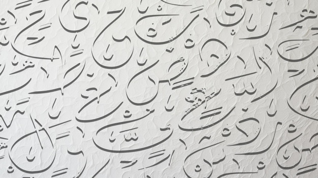 papel tapiz de caligrafía árabe en una pared blanca con un fondo negro entrelazado subtítulos entrelazando letras árabes