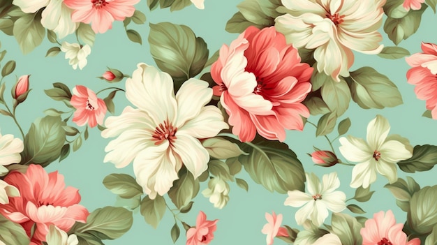 Papel tapiz clásico patrón de flores vintage sin costuras sobre fondo verde pastel