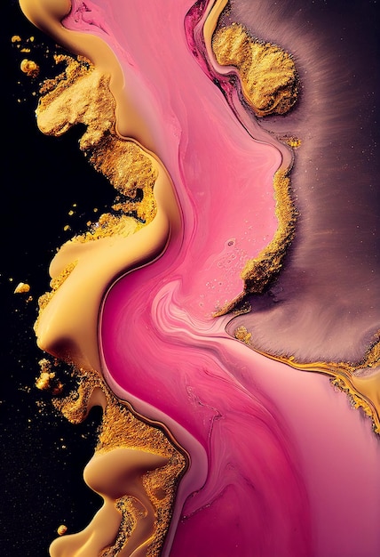 Foto un papel tapiz colorido con toques de mármol dorado, rosa y morado.