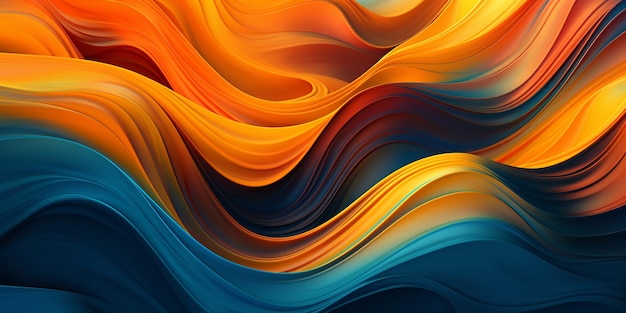 Papel tapiz digital con ondas abstractas en una cautivadora combinación de colores azul y naranja que crea una composición visualmente dinámica y enérgica Generative Ai