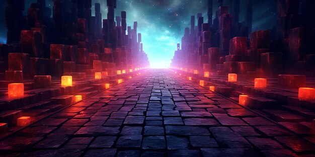 Foto papel tapiz digital que presenta una composición abstracta de caminos de túneles iluminados con líneas cautivadoras que crean un diseño visualmente dinámico y futurista que atrae