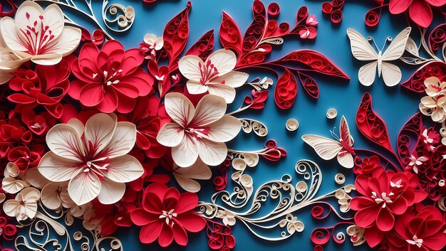 Papel tapiz de diseño de patrones sin fisuras con mariposas florales coloridas de estilo artístico en papel generado por IA