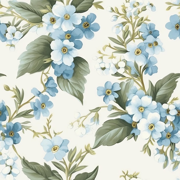 Un papel tapiz de flores azules con hojas verdes y la palabra azul.