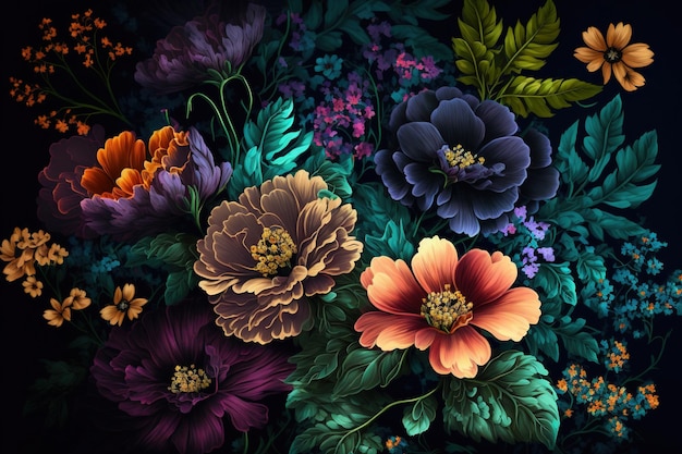 Papel tapiz de flores de colores hermoso fondo botánico telón de fondo floral