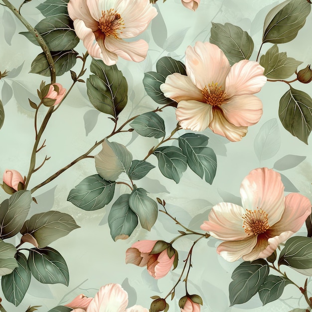 Foto un papel tapiz con flores y hojas que dicen primavera