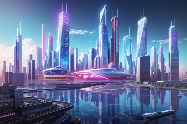 Foto el papel tapiz y el fondo de la ciudad cyberpunk del futuro generados por la ia